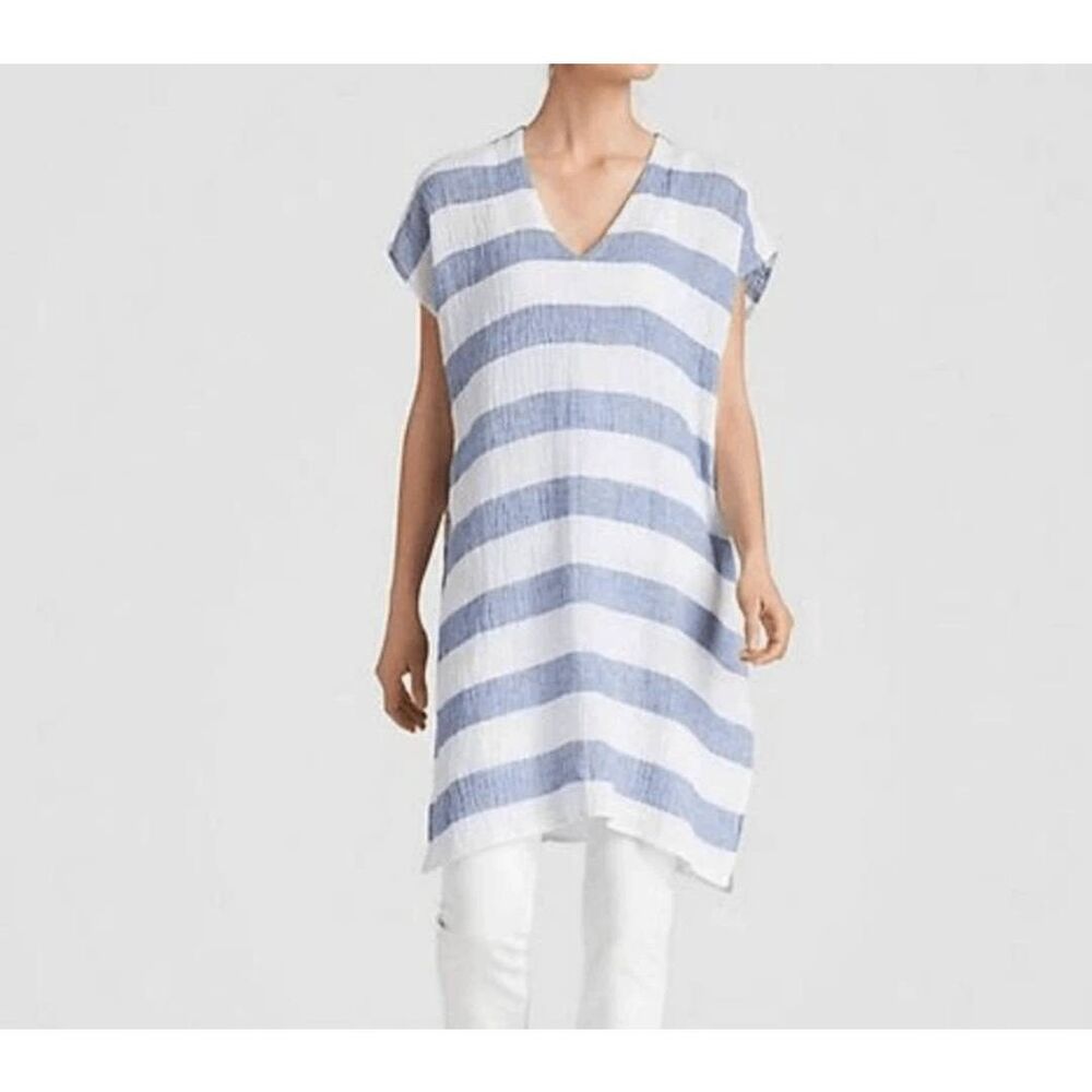 Eileen Fisher Chambray Stripes Organic Linen Tunic/Dress Size L/XL